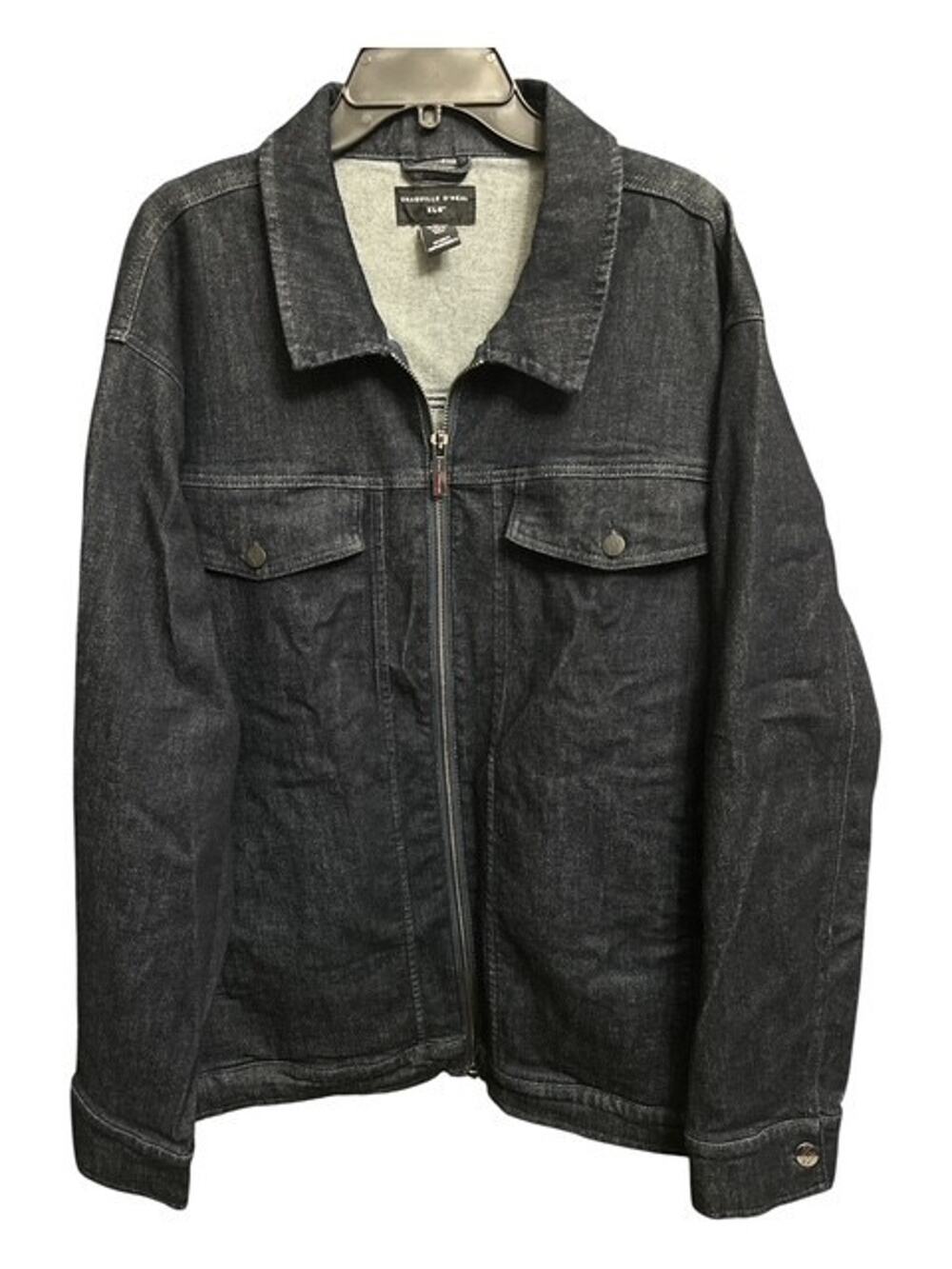 Shaquille O’Neal 3XL Denim Jacket Dark Blue Full Zip Coat Button Pockets Stretch